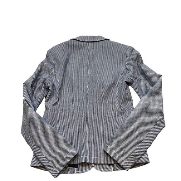 ADEC2 Philliphe Adec Brand Navy and White Pinstripe Single Button Blazer 4/38 - Picture 3 of 15